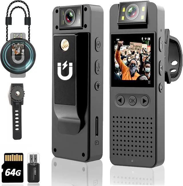 Main image of UpgradedBody Camera with Audio & Video Recording - 64G Body Cam Mini Police Wearable Worn Bodycam - Portable Small Personal Camcorder - Sport Bike Outdoor Video Wireless Recorder (Magnetic Lanyard)