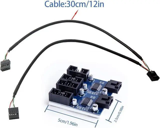 Alt view image 2 of 6 - 9Pin USB Header Splitter - Male to 4 Female Extension, Motherboard USB 2.0 Adapter, Multiplier