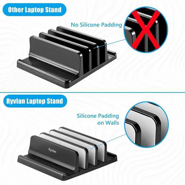 Alt view image 4 of 7 - Vertical Laptop Stand, 3 Slot Adjustable Laptop Storage Rack and Desk Organizer, Silicone-Padded Holder for Multiple Devices Storage, Compatible Stand for Tablets and Devices up to 17 Inches