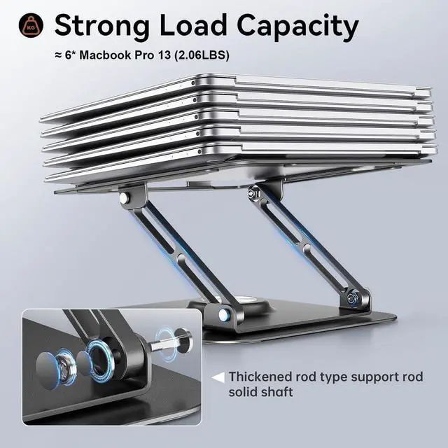 Alt view image 5 of 7 - Laptop Stand for Desk, Adjustable Computer Stand with 360° Rotating Base, Ergonomic Laptop Riser for Collaborative Work, Foldable & Portable Laptop Stand, fits for All 10-16" Laptops
