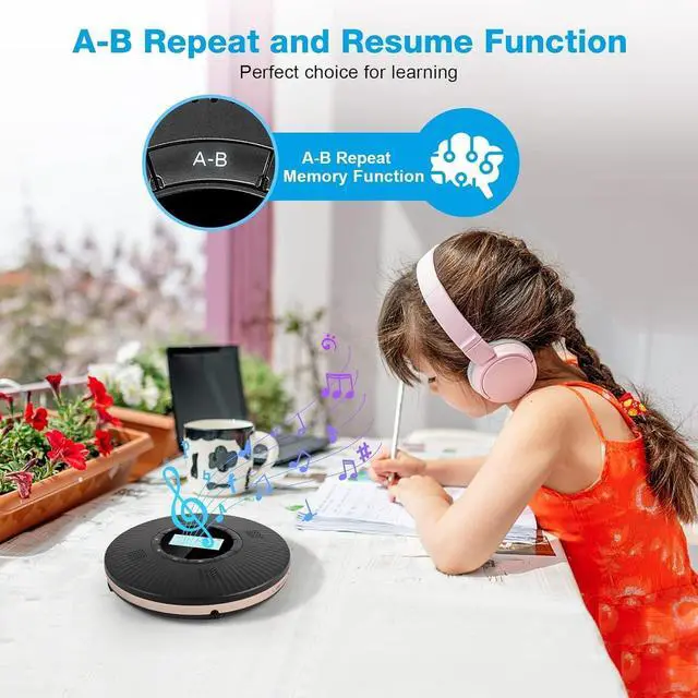 Alt view image 4 of 7 - HOTT CD Player Portable with 4 Speakers Portable CD Player with 5.3 Bluetooth and FM Transmitter with Big LCD Screen Rechargeable 1800mAh Small CD Players with Headphones for Car Home Travel