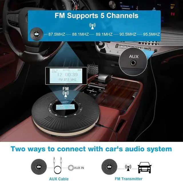 Alt view image 5 of 7 - HOTT CD Player Portable with 4 Speakers Portable CD Player with 5.3 Bluetooth and FM Transmitter with Big LCD Screen Rechargeable 1800mAh Small CD Players with Headphones for Car Home Travel