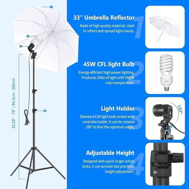 Alt view image 4 of 7 - NEEWER Photography Lighting kit with Backdrops, 8.5x10ft Backdrop Stands, UL Certified 5700K 800W Equivalent 24W LED Umbrella Softbox Continuous Lighting, Photo Studio Equipment for Photo Video Shoot