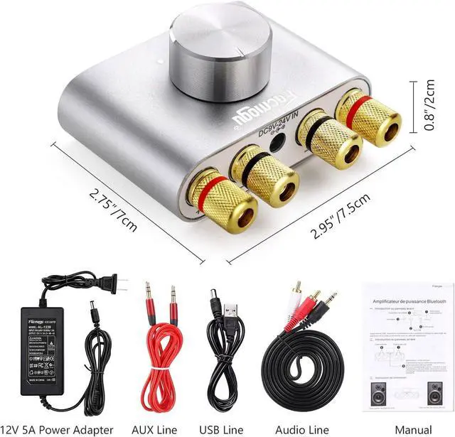 Alt view image 3 of 7 - Facmogu F900S 160W Bluetooth 5.0 Mini Amplifier, 80Wx2 2.0CH Audio Power Amplifier, Hi-Fi Stereo Sound Digital Amp Wireless Speaker Amp Receiver w/AUX/USB/BT Input & 12V 5A Power Adapter - Silver