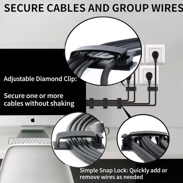 Alt view image 7 of 7 - Cable Clips 50PCS, Self Adhesive Cable Management Clips, Cord Organizer Wire Clips Cord Holder for Appliances PC Wall Ethernet Cable Under Desk Nightstand Home Office Car