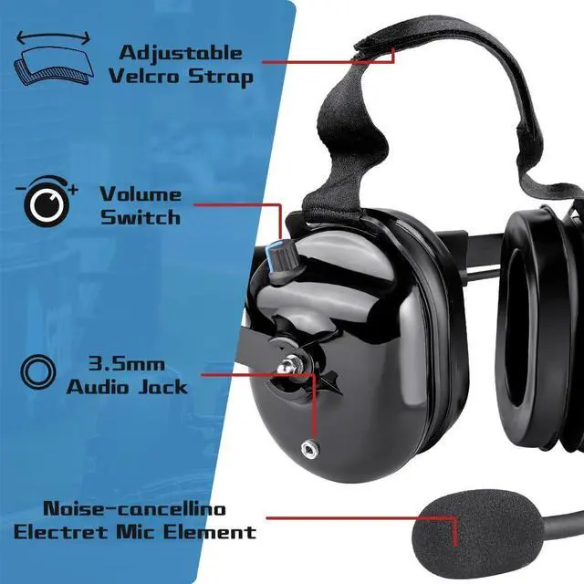 Alt view image 4 of 6 - Two Way Radio Headset with Noise Cancelling Microphone, Volume Control Knob, Push to Talk, 3.5mm Input Jack Behind The Head Style Racing Headset
