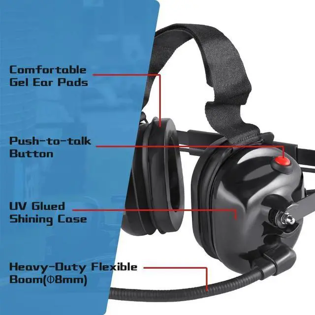 Alt view image 5 of 6 - Two Way Radio Headset with Noise Cancelling Microphone, Volume Control Knob, Push to Talk, 3.5mm Input Jack Behind The Head Style Racing Headset