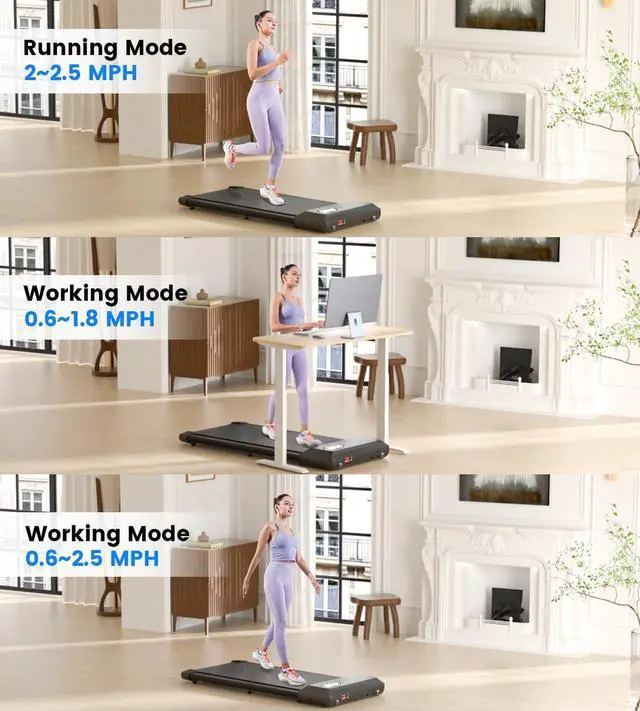 Alt view image 2 of 5 - DeerRun Walking Pad 2 in 1 Under Desk Treadmill, 2.5HP Low Noise Walking Pad Running Jogging Machine with Remote Control for Home Office, Lightweight Portable Desk Treadmill Installation Free