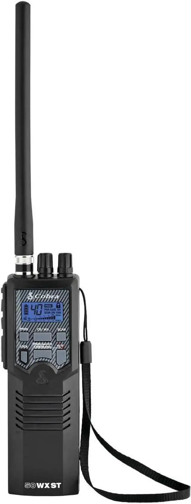 Main image of Cobra HH50WXST Handheld CB Radio - Emergency Radio with Access to Full 40 Channels and NOAA Alerts, Earphone Jack, 4 Watt Power Output, Noise Reduction and Dual Channel Monitoring, Black