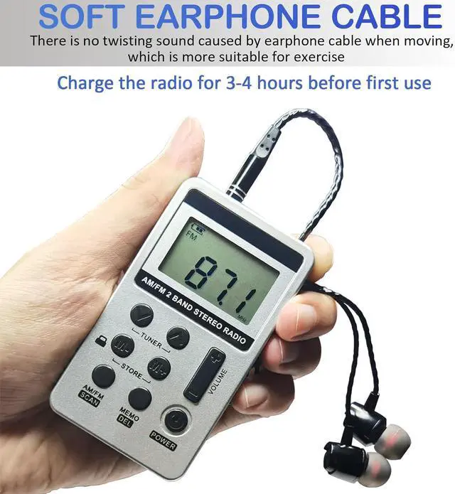 Alt view image 3 of 7 - Portable AM FM Radio with Digital Tuning LCD Display, SWDSTP Rechargeable Pocket Radio with Stereo Earphone and Detachable Belt Clip for Walking, Jogging