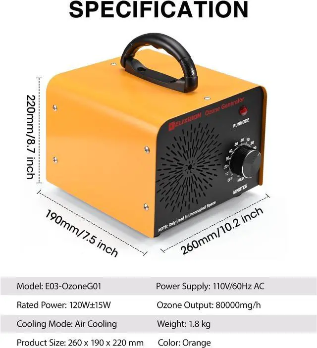 Alt view image 2 of 7 - Ozone Generator  80,000mg/h High-Capacity O3 Air Purifier for Odor Control Home, Kitchen, Car, Office, Basement, Pets, and Smoke  Covers Up to 6,000 Sq Ft