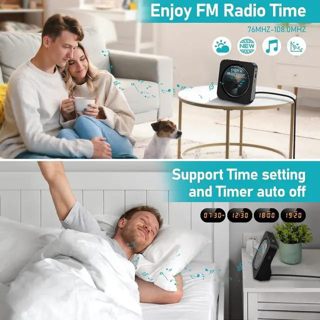 Alt view image 5 of 6 - CD Player Bluetooth Desktop CD Player with Speakers for Home Portable Music CD Players with RC, LED Display, FM Radio, Timer, Support Headphone/USB/TF/AUX Playback