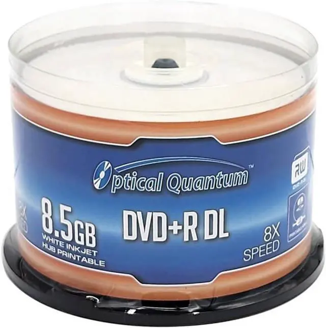 Main image of Optical Quantum 8X 8.5GB DVD+R DL White Inkjet Printable Double Layer Recordable Blank Media, 50-Disc Spindle OQDPRDL08WIP-H