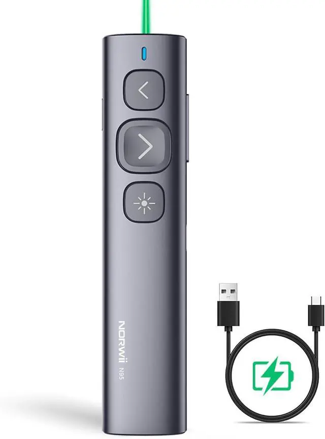 Main image of Norwii N95 Presentation Clicker, PowerPoint Clicker for Presentation Remote, Rechargeable Wireless Presenter Pointer, Slide Clicker for ipad/mac/Laptop in Classroom, Auditorium, Church(Green, USB-A)