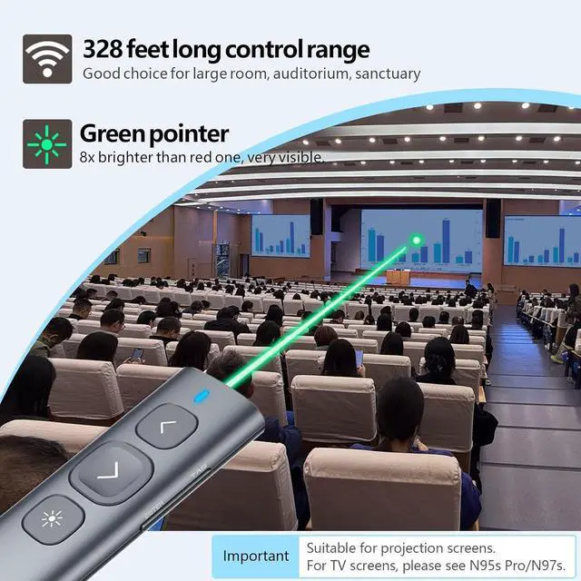 Alt view image 2 of 7 - Norwii N95 Presentation Clicker, PowerPoint Clicker for Presentation Remote, Rechargeable Wireless Presenter Pointer, Slide Clicker for ipad/mac/Laptop in Classroom, Auditorium, Church(Green, USB-A)