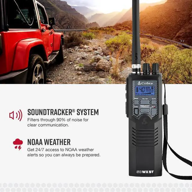 Alt view image 3 of 7 - Cobra HH50WXST Handheld CB Radio - Emergency Radio with Access to Full 40 Channels and NOAA Alerts, Earphone Jack, 4 Watt Power Output, Noise Reduction and Dual Channel Monitoring, Black