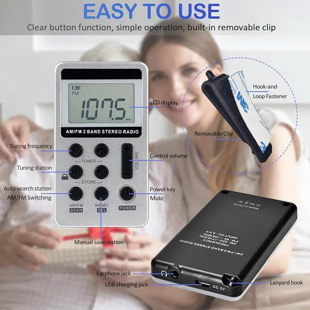 Alt view image 5 of 7 - Portable AM FM Radio with Digital Tuning LCD Display, SWDSTP Rechargeable Pocket Radio with Stereo Earphone and Detachable Belt Clip for Walking, Jogging