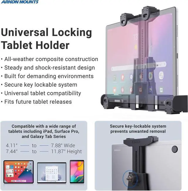 Alt view image 3 of 7 - ARKON Mounts - Forklift Locking Tablet Mount with 8.5-inch Shaft Arm Adjustable Flexibility Effortless Installation Engineered for Warehouse Vehicles Fits iPad and Samsung Tablets