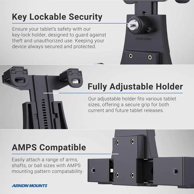 Alt view image 6 of 7 - ARKON Mounts - Forklift Locking Tablet Mount with 8.5-inch Shaft Arm Adjustable Flexibility Effortless Installation Engineered for Warehouse Vehicles Fits iPad and Samsung Tablets