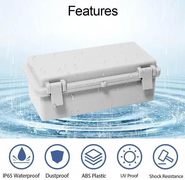 Alt view image 3 of 7 - Junction Box ABS Plastic IP65 Waterproof Dustproof Universal Electrical Enclosure Hinged Shell Outdoor and Indoor Usage Project Box, 7.9"x 3.9"x 2.7"(200x100x70mm), Grey