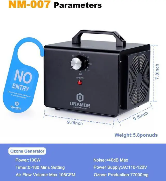 Alt view image 7 of 7 - ONAMOR Ozone Generator 77000mg, Ozone Machine Ionizer O3 Deodorizer for Home, Basement, Smoke, and Pet Room (Eliminating Odors Area up to 4000 Square Feet, All Metallic Black)