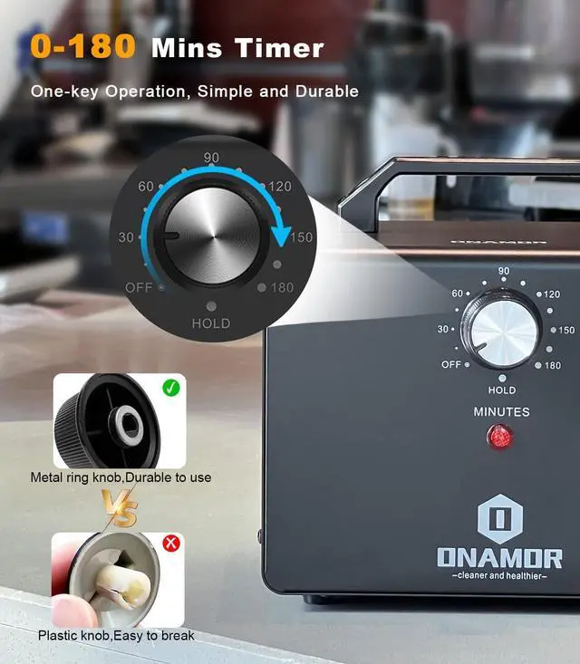 Alt view image 4 of 7 - ONAMOR Ozone Generator 77000mg, Ozone Machine Ionizer O3 Deodorizer for Home, Basement, Smoke, and Pet Room (Eliminating Odors Area up to 4000 Square Feet, All Metallic Black)