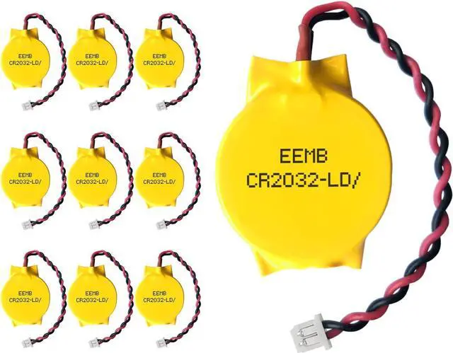 Main image of EEMB 10-Pack CMOS Battery CR2032 3V Lithium Battery with 2 Pin 2 Wire Cable and MOLEX Connector CMOS Replacement for Alienware M11 Dell E6520 Thinkpad T40 Motherboards