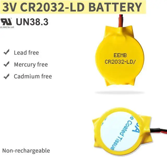 Alt view image 5 of 7 - EEMB 10-Pack CMOS Battery CR2032 3V Lithium Battery with 2 Pin 2 Wire Cable and MOLEX Connector CMOS Replacement for Alienware M11 Dell E6520 Thinkpad T40 Motherboards