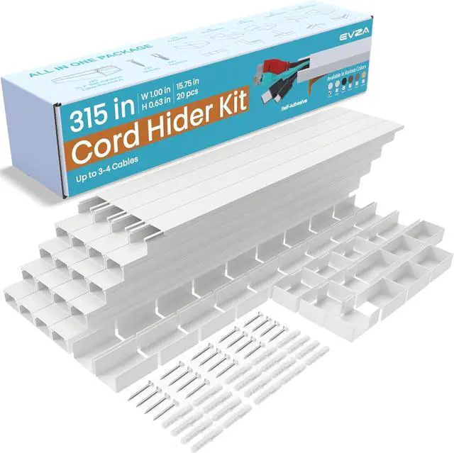 Main image of Cord Hider, Wire Cover, Cord Covers Wall Mounted TV, Cable Hider, 315 in Paintable White Raceway Kit, Electrical Cords Concealer, Cable Management, Hide Cords Wall, Wire Molding, Adhesive Channel