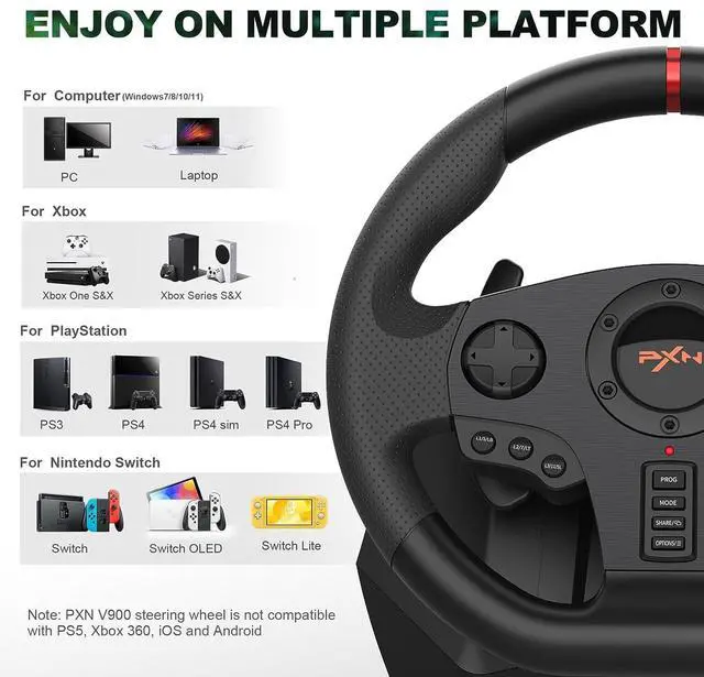 Alt view image 2 of 7 - PC Racing Wheel Steering Wheel PXN V900 Driving Simulator 270°/900° Rotation christmas gift Gaming Steering Wheel with Pedals for PC,PS4,PS3,Xbox Series X|S, Xbox One