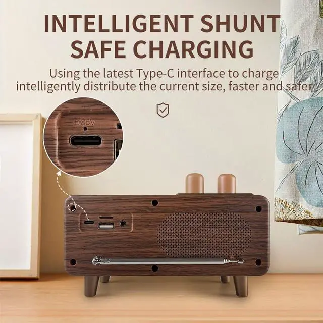 Alt view image 3 of 7 - Retro Bluetooth Speaker, Vintage Radio Walnut Wood Rotary FM Radio 20W Dual Speakers Stereo,with U Disk/TF Card/Aux Music Player Function,Portable Wireless Speakers for Home, Office Decor