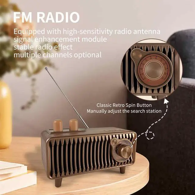Alt view image 2 of 7 - Retro Bluetooth Speaker, Vintage Radio Walnut Wood Rotary FM Radio 20W Dual Speakers Stereo,with U Disk/TF Card/Aux Music Player Function,Portable Wireless Speakers for Home, Office Decor