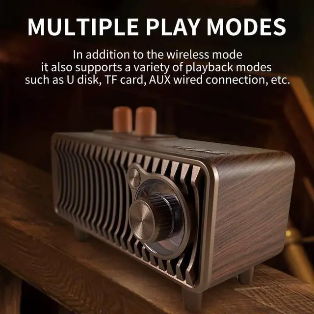 Alt view image 4 of 7 - Retro Bluetooth Speaker, Vintage Radio Walnut Wood Rotary FM Radio 20W Dual Speakers Stereo,with U Disk/TF Card/Aux Music Player Function,Portable Wireless Speakers for Home, Office Decor