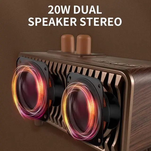 Alt view image 5 of 7 - Retro Bluetooth Speaker, Vintage Radio Walnut Wood Rotary FM Radio 20W Dual Speakers Stereo,with U Disk/TF Card/Aux Music Player Function,Portable Wireless Speakers for Home, Office Decor