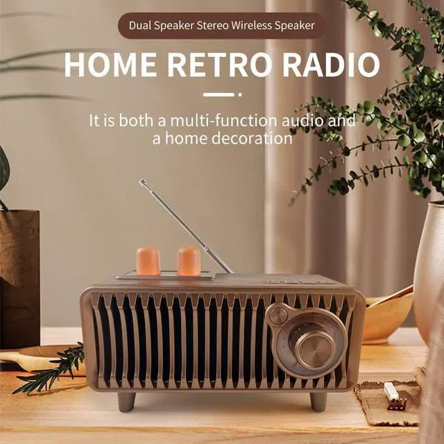Alt view image 6 of 7 - Retro Bluetooth Speaker, Vintage Radio Walnut Wood Rotary FM Radio 20W Dual Speakers Stereo,with U Disk/TF Card/Aux Music Player Function,Portable Wireless Speakers for Home, Office Decor