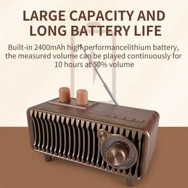 Alt view image 7 of 7 - Retro Bluetooth Speaker, Vintage Radio Walnut Wood Rotary FM Radio 20W Dual Speakers Stereo,with U Disk/TF Card/Aux Music Player Function,Portable Wireless Speakers for Home, Office Decor