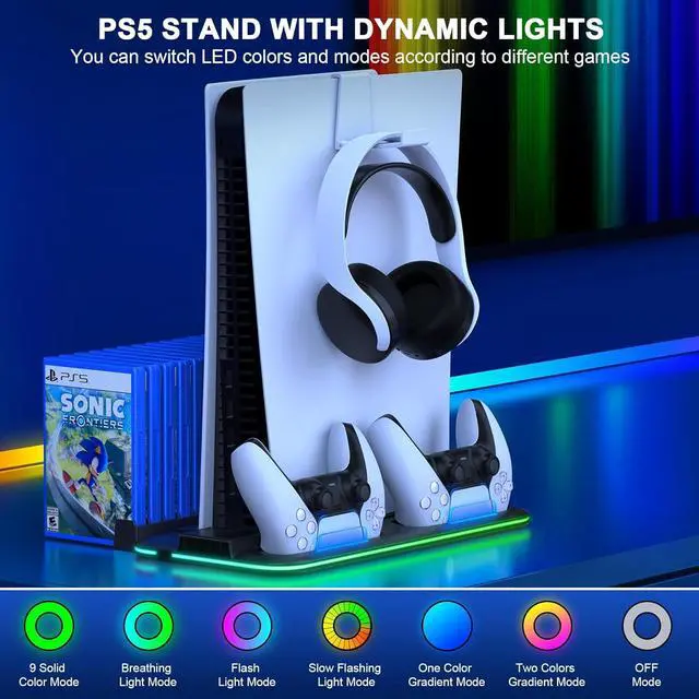 Alt view image 3 of 7 - PS5 Slim Stand and Turbo Cooling Station with Controller Charging Station for Playsation 5, PS5 Accessories Kits Incl. 3 Levels Cooling Fan, LED, 15 Game Slot, Headset Holder for P5 Digital/Disc