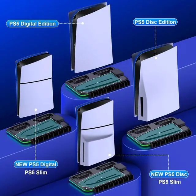 Alt view image 4 of 7 - PS5 Slim Stand and Turbo Cooling Station with Controller Charging Station for Playsation 5, PS5 Accessories Kits Incl. 3 Levels Cooling Fan, LED, 15 Game Slot, Headset Holder for P5 Digital/Disc