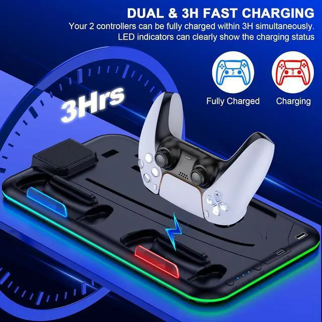 Alt view image 5 of 7 - PS5 Slim Stand and Turbo Cooling Station with Controller Charging Station for Playsation 5, PS5 Accessories Kits Incl. 3 Levels Cooling Fan, LED, 15 Game Slot, Headset Holder for P5 Digital/Disc