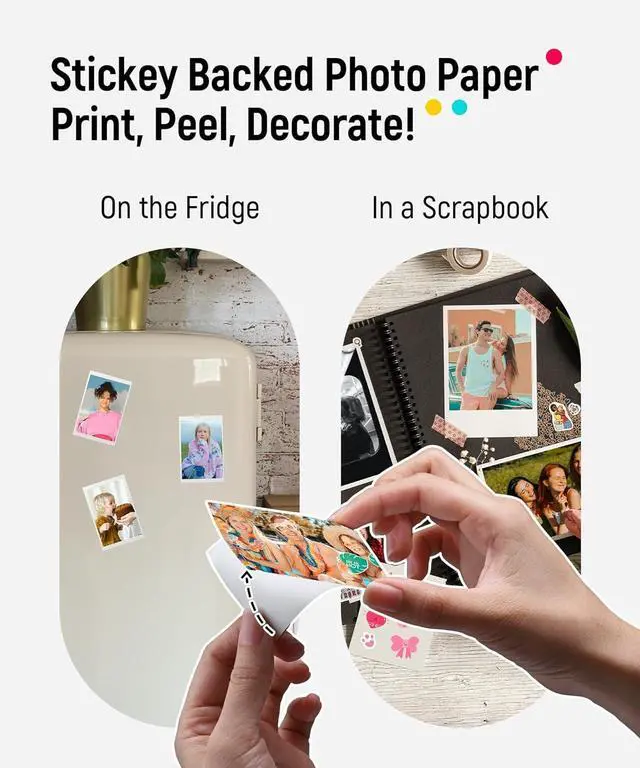 Alt view image 6 of 7 - Photo Printer, 2x3 Mini Portable Instant Photo Printer Bundle w/ 50 Zink Adhesive Paper, Bluetooth 5.0, Compatible w/iOS & Android, Small Color Mono Picture Printer for iPhone, Smartphone Green