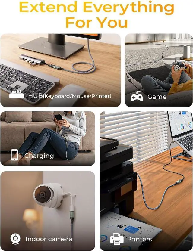 Alt view image 5 of 7 - AINOPE USB Extension Cable,USB Extender,USB 3.0 Extension Cable, Male to Female Cord High Data Transfer Compatible with Webcam,USB Keyboard,Flash Drive,Hard Drive,Printer,10FT,Grey