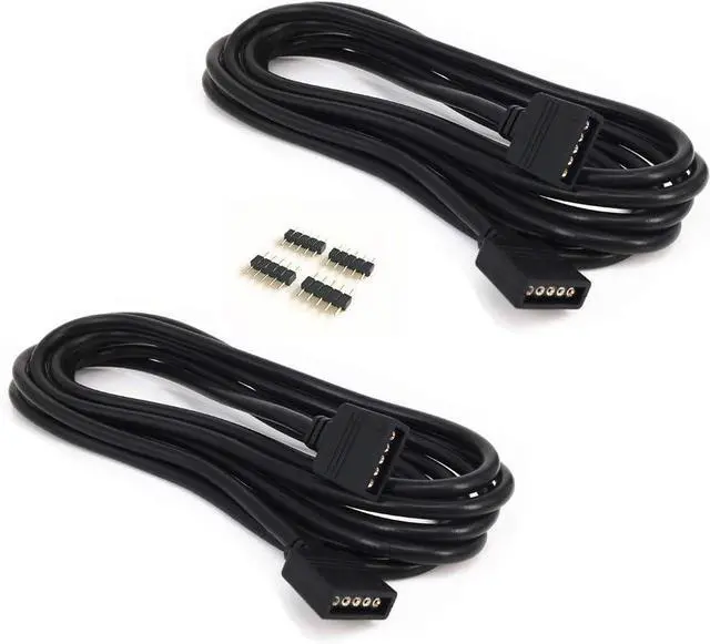 Main image of 2 Pack Black 5m/16.4ft RGBW Extension Cable With Full Copper Wires for LED Strip 5050 3528 Cord 5pin