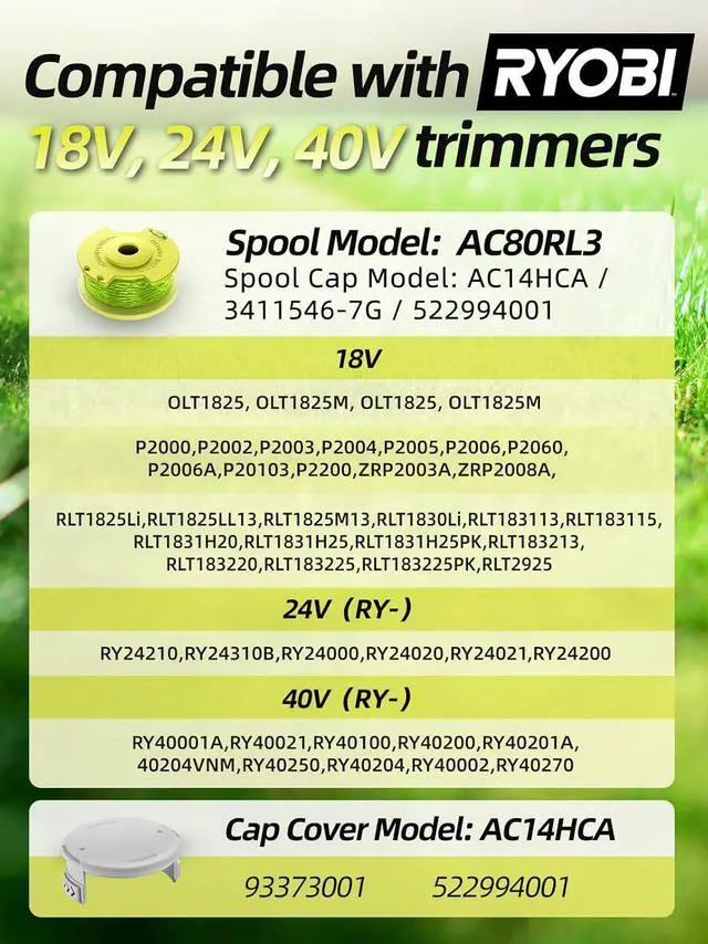 Alt view image 5 of 7 - String Trimmer Refill for Ryobi One Plus+ AC80RL3,11 FT/0.080-Inch Weed Eater String Compatible with Ryobi Weed Wacker 18v, 24v, and 40v Trimmers (12 Trimmer Line & 3 Trimmer Cap)