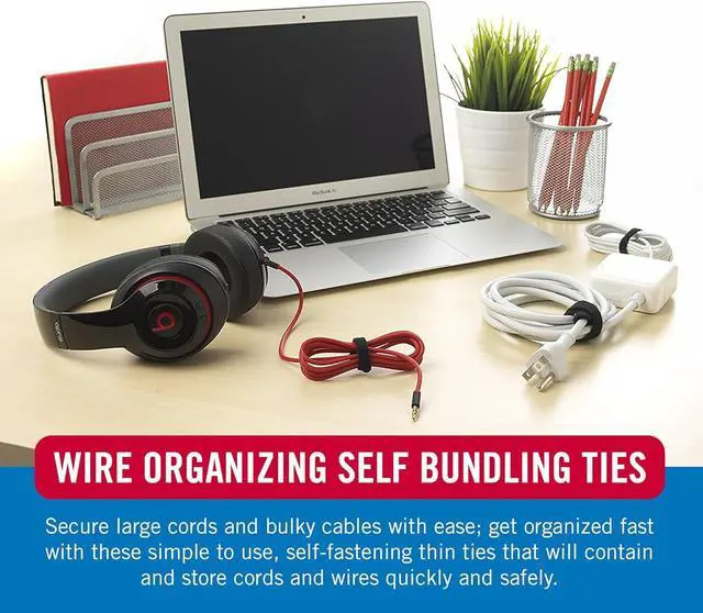 Alt view image 3 of 7 - VELCRO Brand ONE-WRAP Cable Ties, 100Pk, 8 x 1/2" Black Cord Organization Straps, Thin Pre-Cut Design, Wire Management for Organizing Home, Office and Data Centers