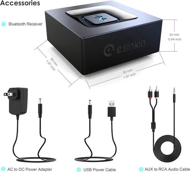 Alt view image 6 of 7 - esinkin Bluetooth Audio Adapter for Music Streaming Sound System, Wireless Audio Adapter Works with Smartphones and Tablets, Bluetooth Receiver for Home Stereo