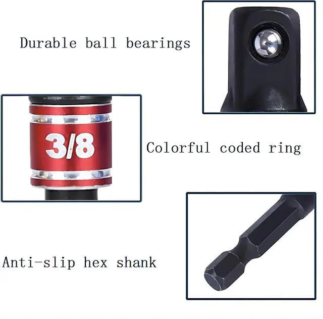 Alt view image 5 of 7 - Impact Grade Driver Sockets Adapter Extension Set Drill Bit 3Pcs 1/4 3/8 1/2" Universal Socket Adapter Set and Right Angle Drill 105 Degree Right Angle Screwdriver set Drill Hex Bit Socket Adapter