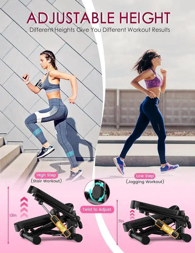 Alt view image 3 of 7 - Steppers for Exercise at Home, KitGody Mini Stepper with Resistance Bands, Portable Stair Stepper for Home 330LBS Capacity, Adjustable Height Fitness Stepper Machine