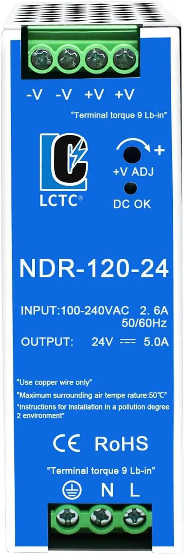 Alt view image 5 of 7 - 24Vdc Power Supply NDR 120W;Dual Output (Input:100-240VAC,Output:24VDC,50/60HZ) Power Supply Switch Switching Converter DC (24V 5A)