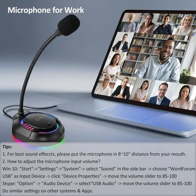 Alt view image 7 of 7 - USB Microphone, Plug & Play Condenser Mic with Mute Button, RGB Lighting for Desk Decoration, Compatible with PC, Laptop, PS4/PS5  Ideal for Gaming, Streaming, Work & Study (CGS-M2)