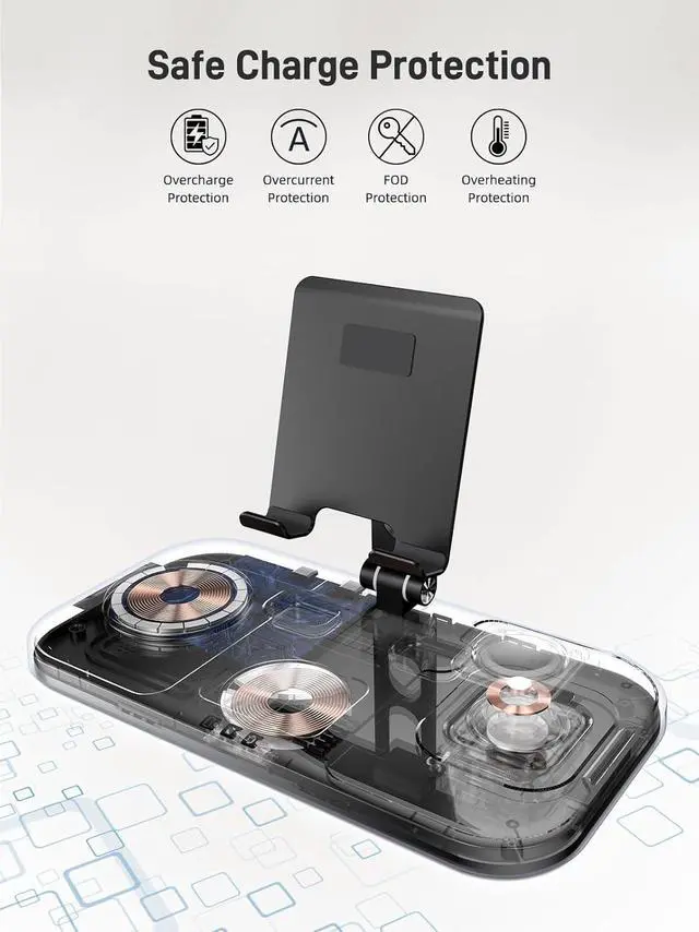 Alt view image 4 of 7 - 4 in 1 Wireless Charger for Apple Charging Station for iPhone 16/15/14 Series, AirPods Pro 2, iPad Stand, Watch Charger for iWatch 10/9/8/7/6, Travel Wireless Charging Station Multiple Devices